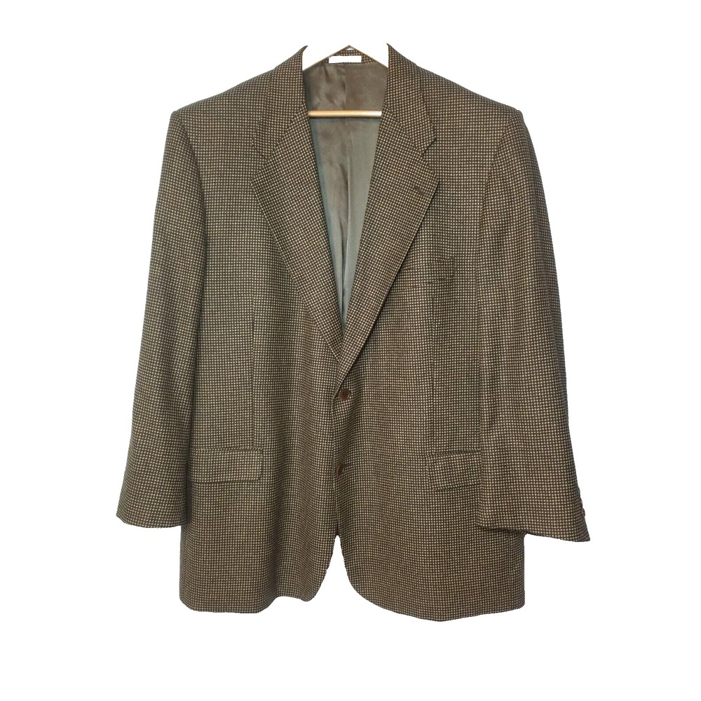 Louis Feraud Micro Check Black/Tan Wool & Silk 2 Button Front Blazer 48L‎